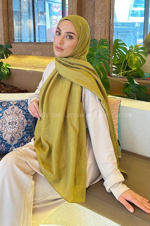 Lamelif Brisa Vual Şal Yağ Yeşili