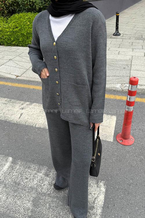 Lamelif Cepli Hırkalı Takım Gri