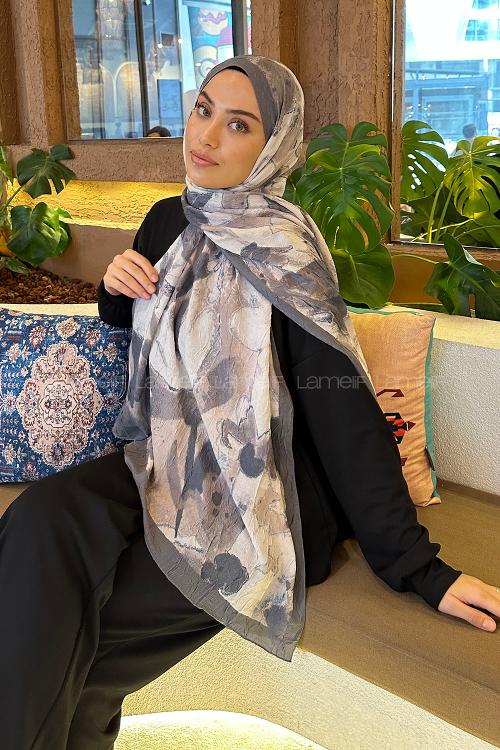 Lamelif Flora Garden Desen Bambu Şal Antrasit