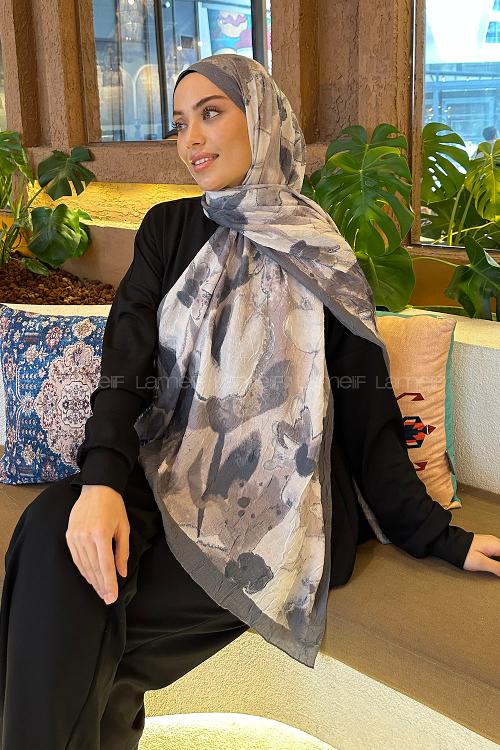 Lamelif Flora Garden Desen Bambu Şal Antrasit