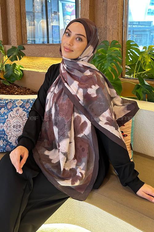 Lamelif Flora Garden Desen Bambu Şal Çikolata Kahve