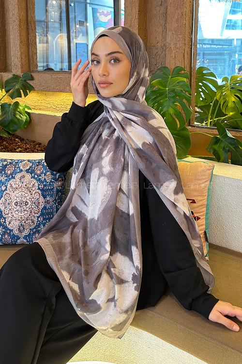 Lamelif Flora Garden Desen Bambu Şal Füme