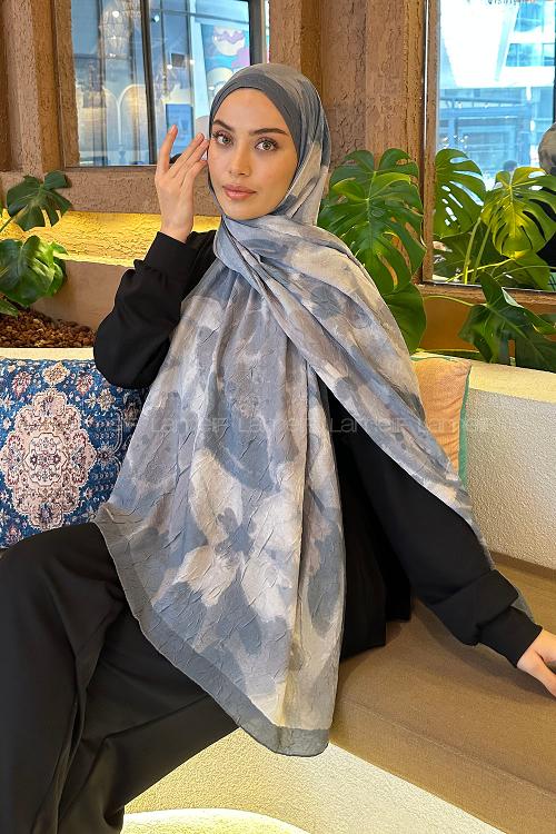 Lamelif Flora Garden Desen Bambu Şal Gri