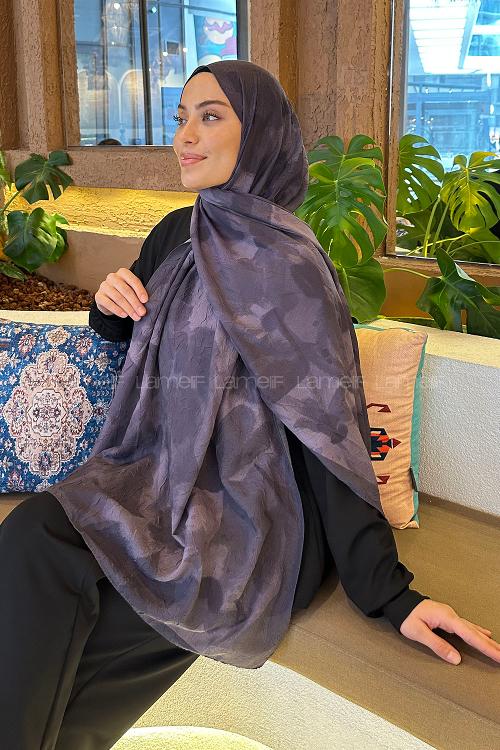 Lamelif Flora Garden Desen Bambu Şal Koyu Mor