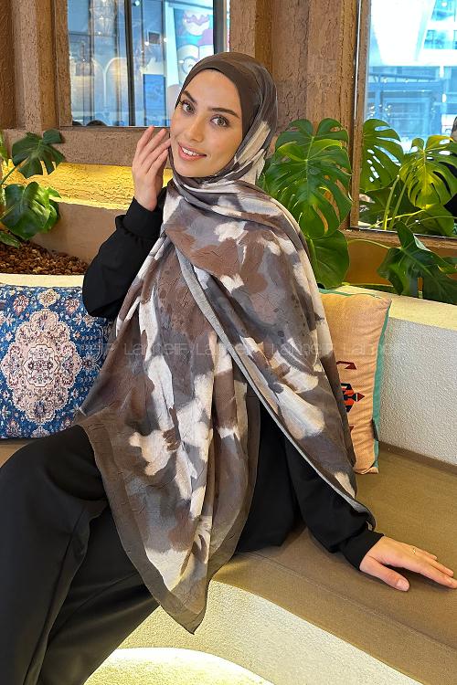 Lamelif Flora Garden Desen Bambu Şal Koyu Yeşil