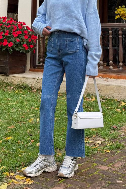 Lamelif Kare Cep Jean Mavi