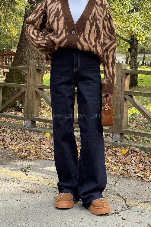 Lamelif Kesik Paça Jean Koyu Mavi