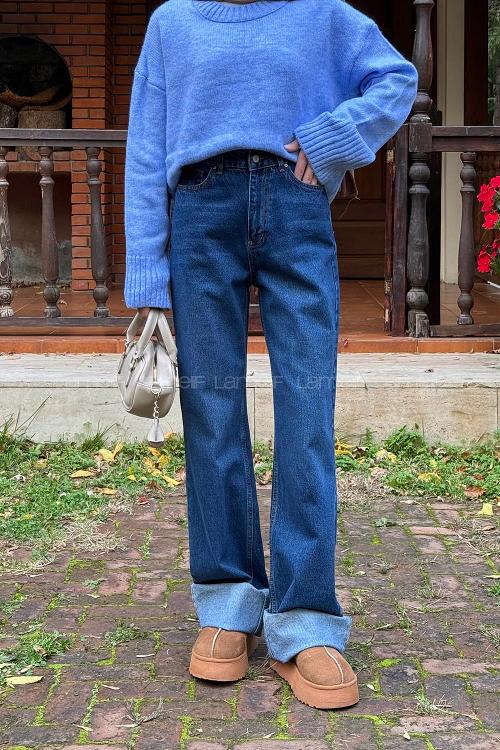 Dark Blue Denim High Waist Denim Pants