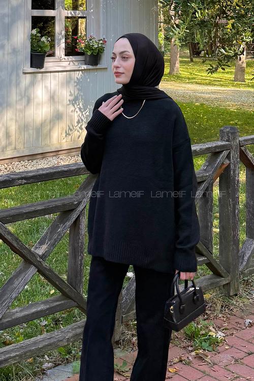 Lamelif Salaş Dokulu Kazak Siyah