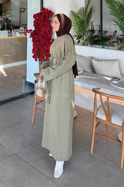 Lamelif Bağlama Detaylı Robalı Elbise Mint Yeşili