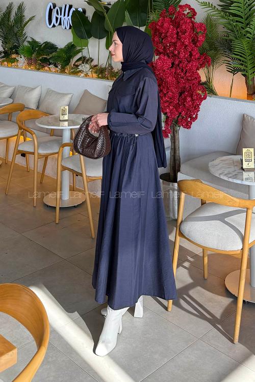 Lamelif Cep Detaylı Etekli İkili Takım Lacivert