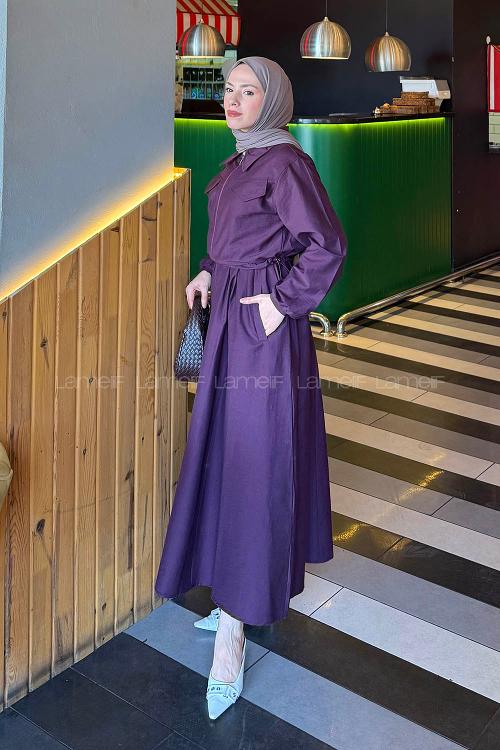 Plum Shirt Collar Long Arm Cotton Flare Suit