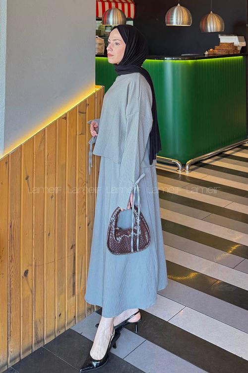 Lamelif Takma Manşet Biye Detaylı İkili Takım Haki