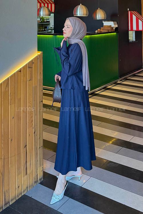 Lamelif Takma Manşet Biye Detaylı İkili Takım Lacivert