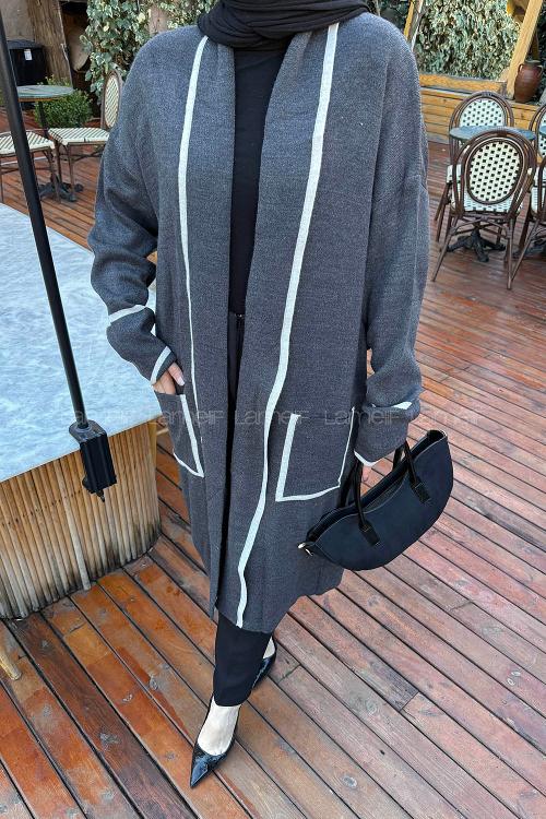 Gray V Neck Long Arm Acrylic Knitwear Cardigan