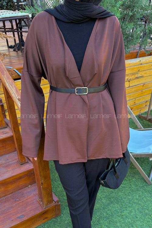 Lamelif Puf Scuba Kimono Acı Kahve