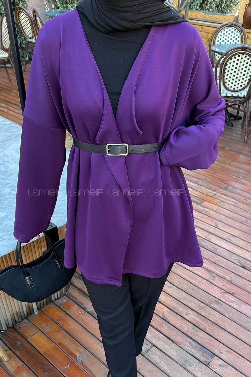 Lamelif Puf Scuba Kimono Mor