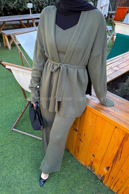 Lamelif Üçlü Triko Takım Haki