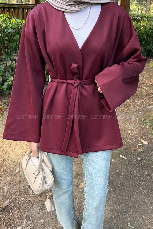 Lamelif Bağlama Detaylı Kimono Bordo