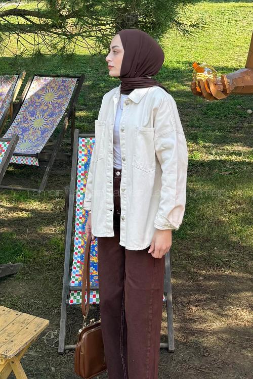 Lamelif Çift Cepli Metal Düğme Ceket Taş Rengi