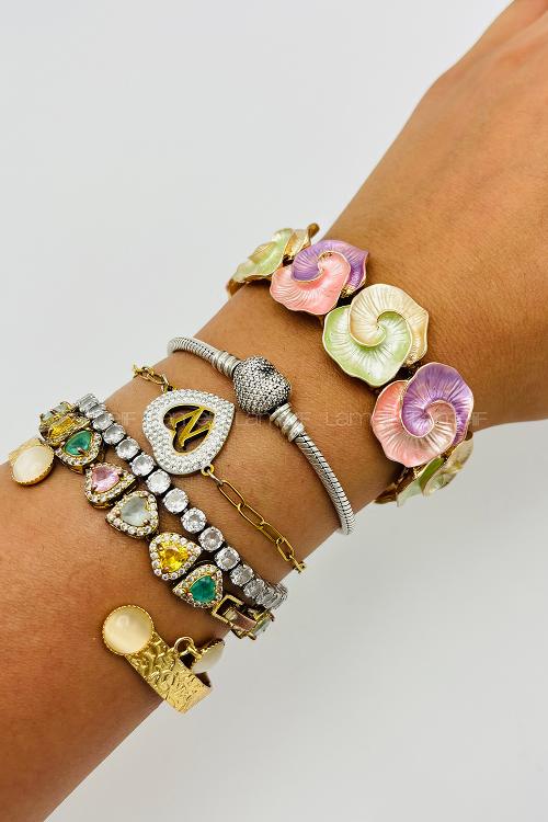 Lamelif Çokrenkli Mineli Çiçek Metal Bileklik
