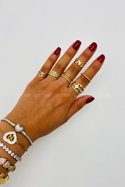 Lamelif Gold 7li Kombin Love Yüzük Seti