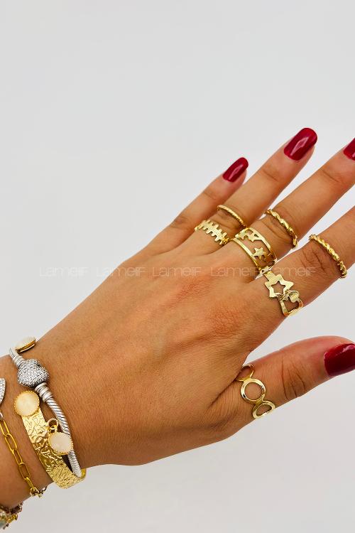 Lamelif Gold 7li Kombin Yıldız Yüzük Seti