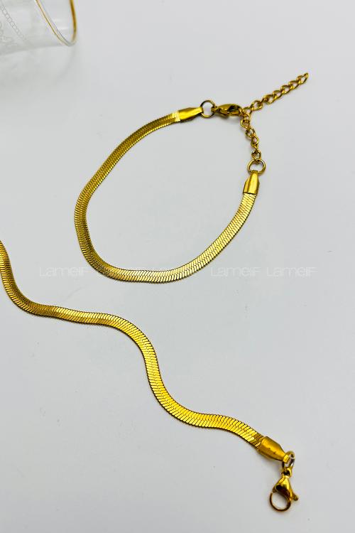 Lamelif Gold Çelik İtalyan Zincir Bileklik