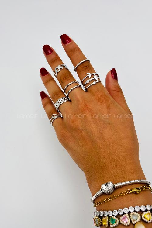 Lamelif Gümüş 7li Kombin Love Yüzük Seti