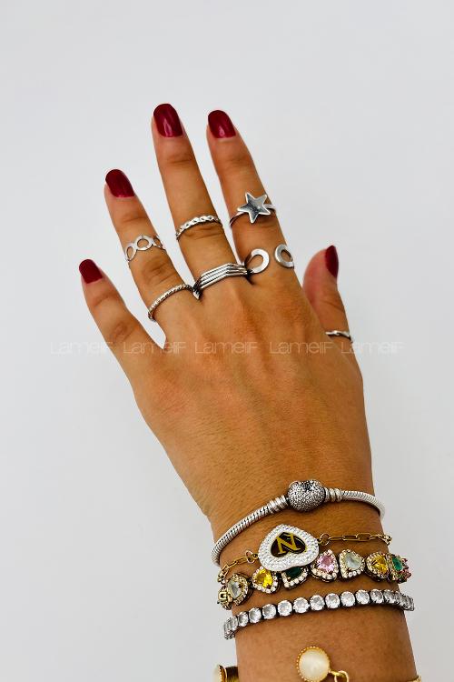 Lamelif Gümüş 7li Kombin Yıldız Yüzük Seti