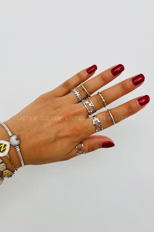 Lamelif Gümüş 7li Kombin Yıldız Yüzük Seti