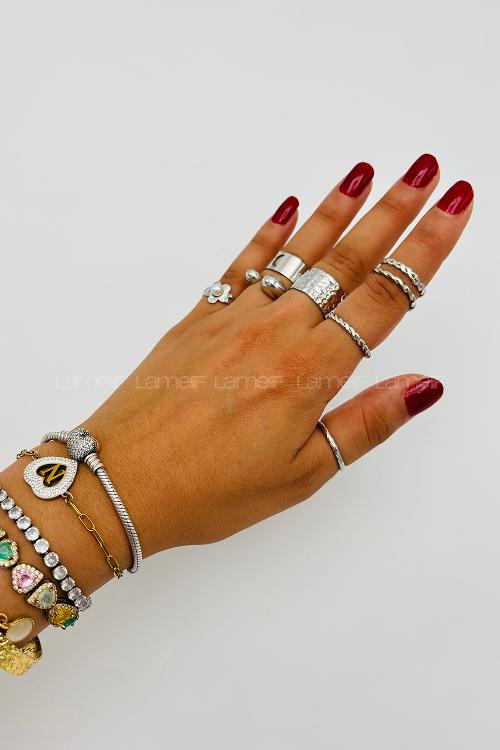 Lamelif Gümüş 8li Kombin Çiçek Yüzük Seti