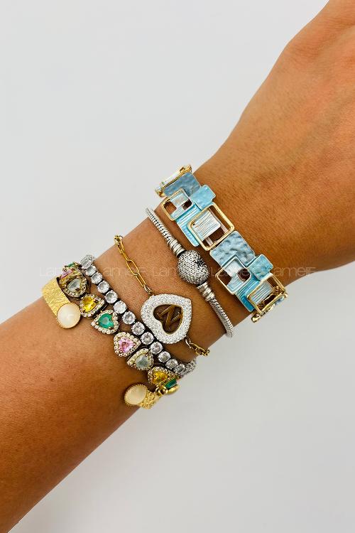 Lamelif Mavi Mineli Metal Bileklik