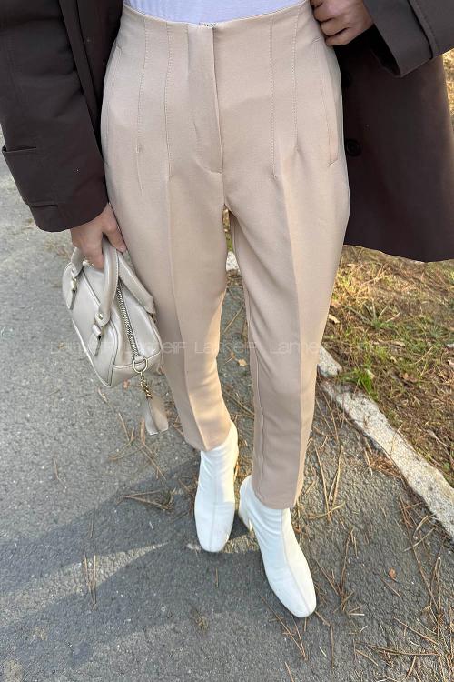 Lamelif Pensli Fleto Cep Pantolon Bej