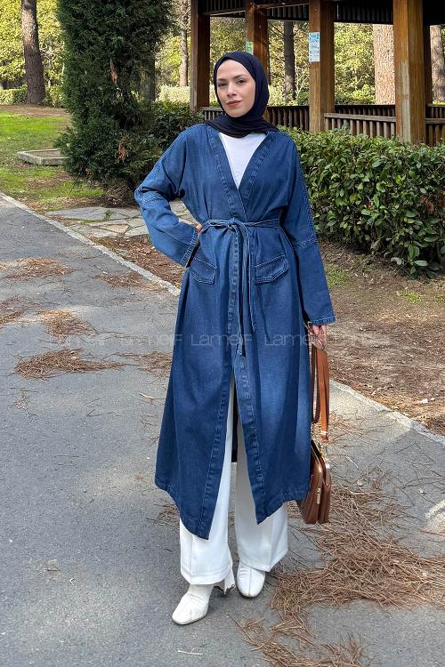 Dark Blue Long Arm Denim Trench Coat