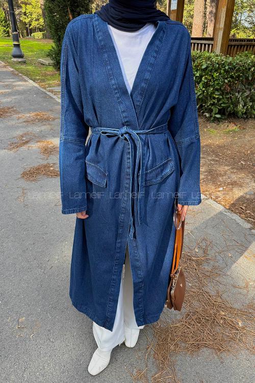Dark Blue Long Arm Denim Trench Coat