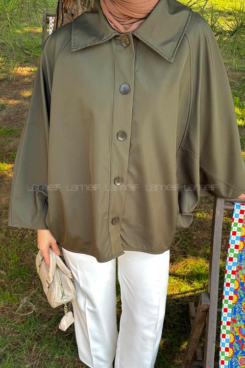 Lamelif Düğmeli Panço Haki