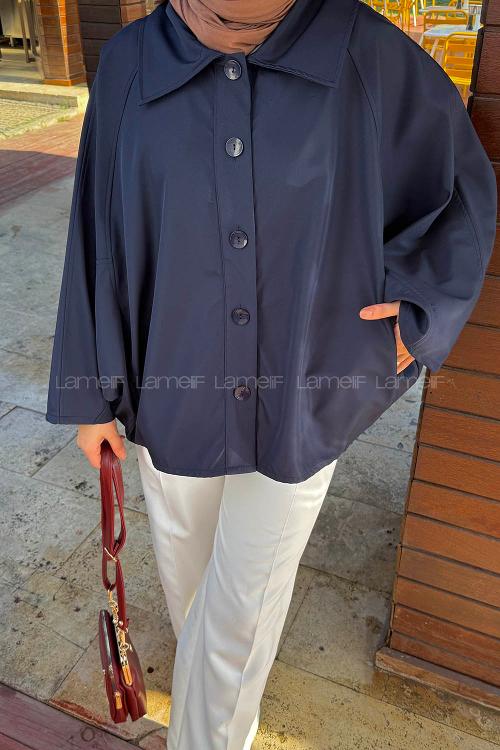 Lamelif Düğmeli Panço Lacivert