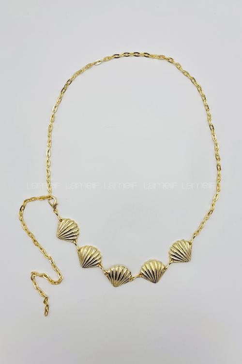 Lamelif Gold Deniz Kabuğu Zincir Kemer