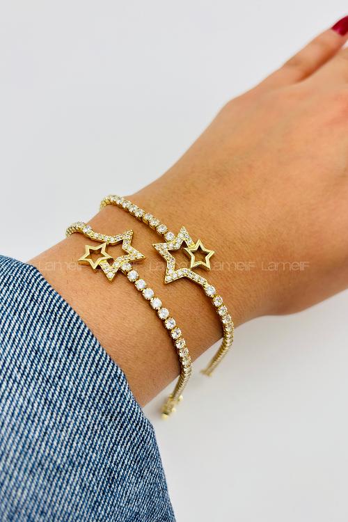 Lamelif Gold Su Yolu Baget Taşlı Yıldız Figürlü Bileklik