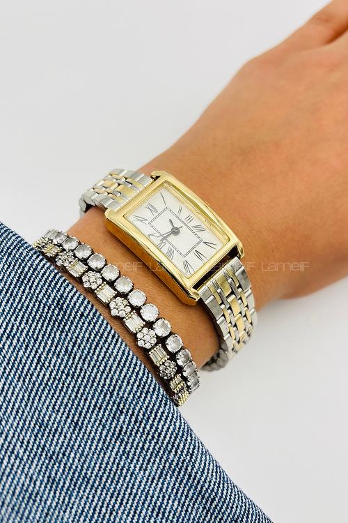 Lamelif Gümüş Gold Detaylı Metal Kordon Kol Saati