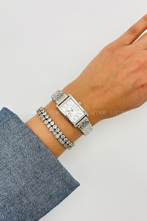 Lamelif Gümüş Metal Kordon Kol Saati