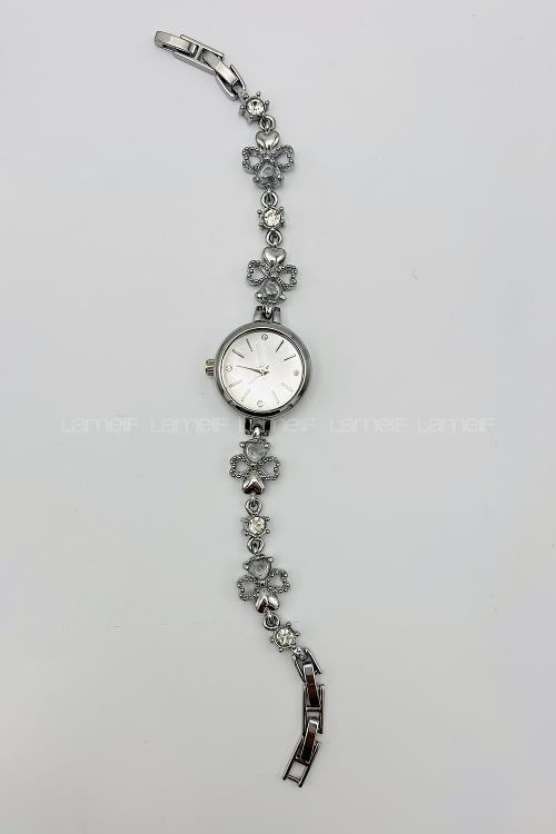 Lamelif Gümüş Yonca Kristal Taşlı Metal Kordon Kol Saati