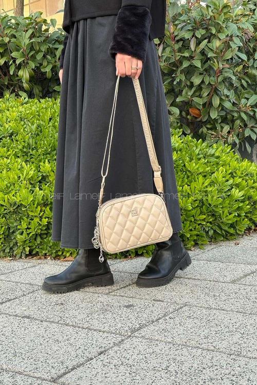 Kapitone Fermuarlı Mıknatıs Kapak Bölmeli Çok Gözlü Günlük Kadın Omuz Çantası