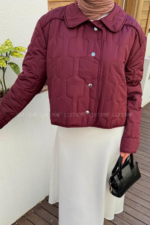 Lamelif Biyeli Kapitone Mont Bordo