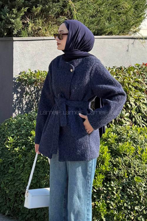 Lamelif Gold Düğmeli Kaban Lacivert