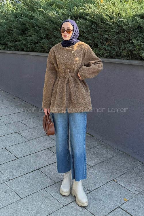 Lamelif Gold Düğmeli Kaban Soft Kahve
