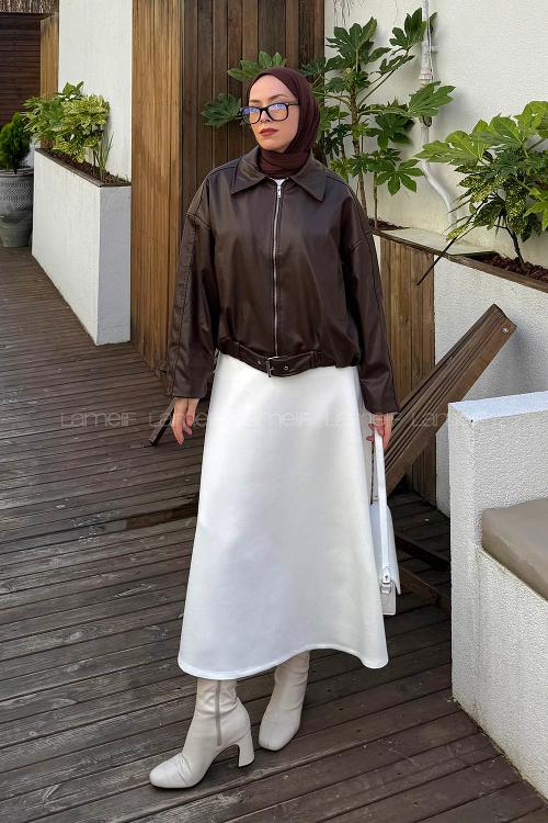 Lamelif Kemerli Deri Mont  Acı Kahve