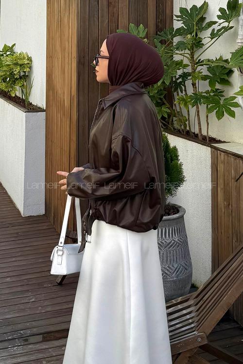 Lamelif Kemerli Deri Mont  Acı Kahve