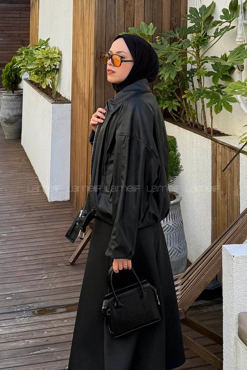 Lamelif Kemerli Deri Mont Siyah